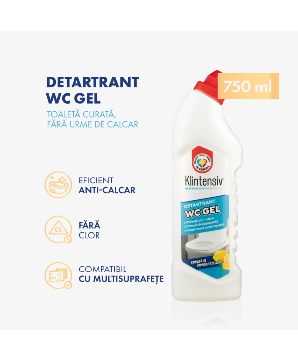 Klintensiv Gel Detartrant WC Suprafețe Ceramice 750ml