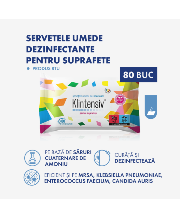 KLINTENSIV  – Servetele umede dezinfectante pentru suprafete, 80 buc.