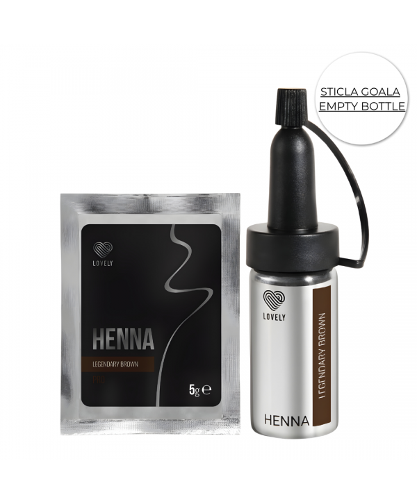 Lovely Set Vopsea Sprancene Henna Pro plic 5g + Sticla cu Capac Dozator "Legedary Brown" - Maro Inchis